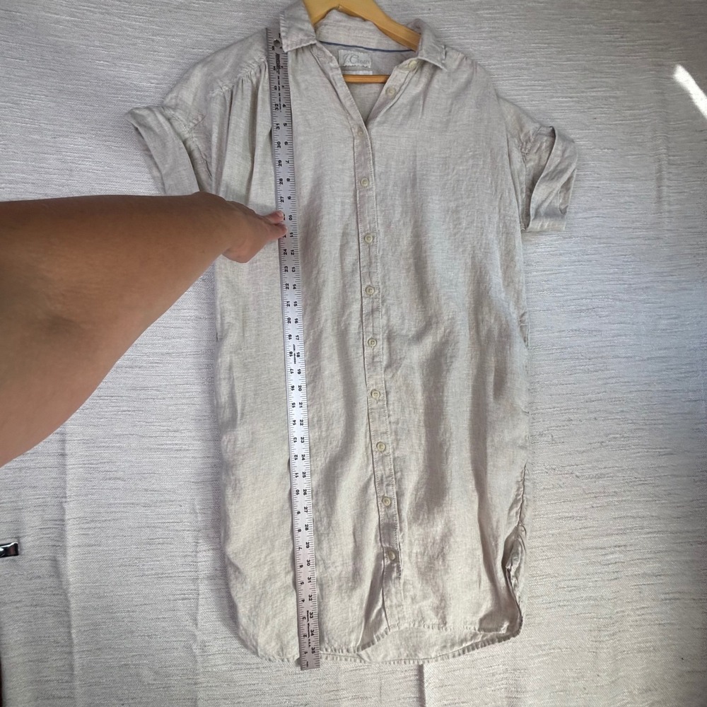 J.Crew Relaxed Linen Shirt Dress Oatmeal Beige Short Sleeve Pockets XS - Picture 8 of 9